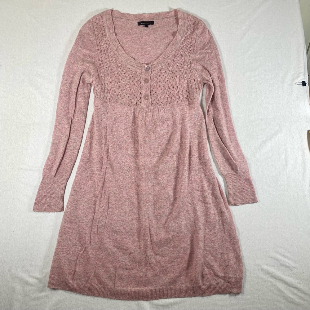 BCBGMaxAzria Light Pink Angora Wool Blend Tie Back Dress Size L